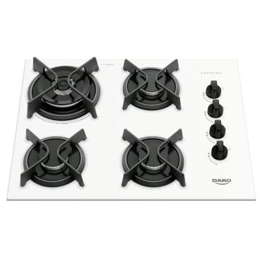 Imagem de Cooktop a Gás Dako Supreme 4 Bocas Vidro Temperado Tripla Chama Branco Bivolt