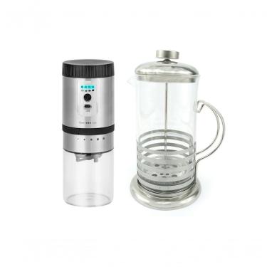 Imagem de Kit Cafeteira Prensa Francesa e Moedor de Café Elétrico UD220108 com Regulagem de Moagem Recarregável USB Inox Negócio