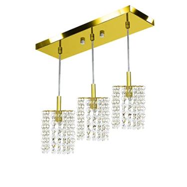 Imagem de Lustre Pendente Clearcast Triplo Cristal Legitimo Dourado