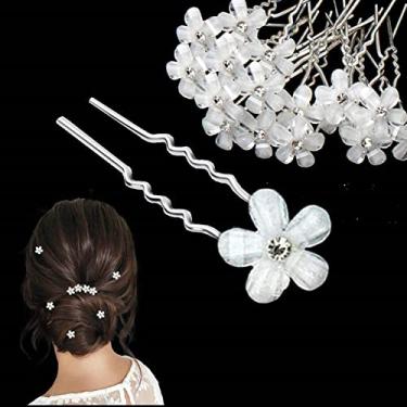 Imagem de Grampos de cabelo de noiva 40 peças, BetterJonny strass flor presilhas de cabelo em forma de U para casamento formatura noiva dama de honra mulheres meninas