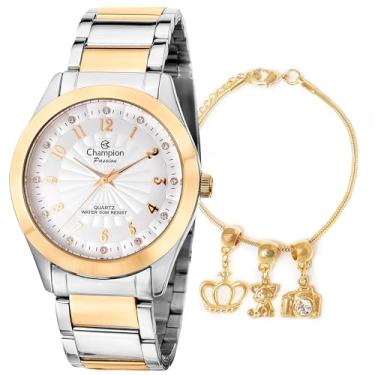 Imagem de Relógio Feminino Champion Bicolor Analógico + Pulseira Berloques CN29409S