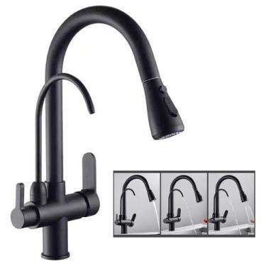 Imagem de Torneira Monocomando Preta 360 Luxo Extensível Gourmet Quente Frio Reg