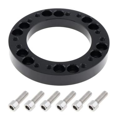Imagem de DriSentri Espaçador de conversão adaptador de cubo de volante de 0,5 polegadas, liga de alumínio preto 12 mm cubo de volante PCD espaçador adaptador para Momo para Nardi para OMP para Sparco
