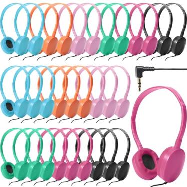 Imagem de Pacote com 30 fones de ouvido com fio, fones de ouvido ajustáveis na orelha, fones de ouvido infantis com estéreo, fones de ouvido infantis para crianças, meninos, meninas, escolas, laptop, viagem,