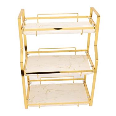 Imagem de Prateleira de Armazenamento para Banheiro, Organizador de Canto Montado na Parede, Sala de Estar, Quarto, Cozinha, Ouro Branco (3 níveis)