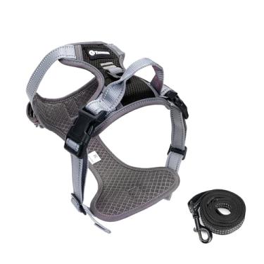 Imagem de Peitoral para cães, tamanho médio e grande, malha de quatro camadas, respirável, refletivo, conjunto de coleira e coleira para cães para todas as estações (tamanho preto M)