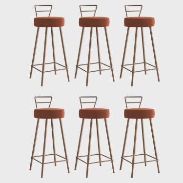 Imagem de Kit 06 Banqueta Alta Com Encosto Tina Eiffel Cozinha Bar Bistrô Ferro Bronze Sintético Laranja - Ahz Móveis