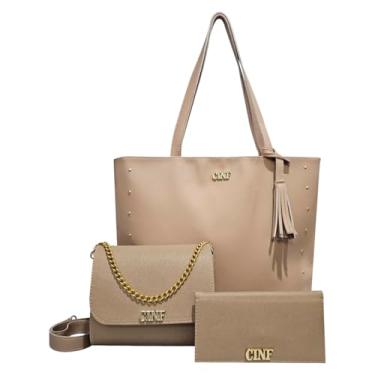 Imagem de Bolsas Feminina Kit Sacola Grande + Bolsa Pequena + Carteira (Amêndoa)