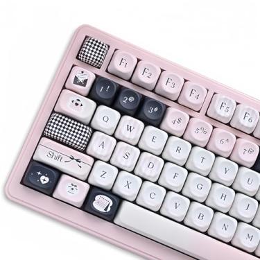 Imagem de ZMX Teclas rosa e preta, perfil MOA, teclas fofas, PBT Dye-Sub Kawaii, personalizado, tamanho completo, conjunto de teclas para Cherry MX Switch ANSI 75% 60% teclado mecânico para jogos faça você