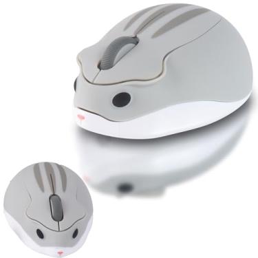 Imagem de elec Space Mouse sem fio em forma de hamster de animal fofo - design silencioso de 3 botões para laptop e PC; inclui clipe de cabo de cor aleatória - mouse de computador perfeito - cinza