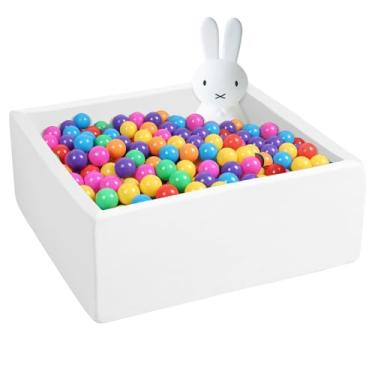 Imagem de Poço de bola quadrada de espuma para crianças pequenas, 88,9 x 88,9 x 30,48 cm Piscina macia com tampa removível, caneta de esponja de memória interna sem bolas (branco)