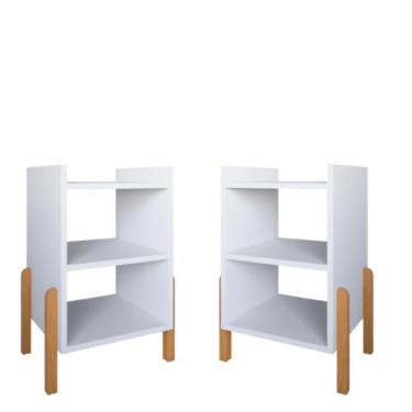 Imagem de Kit 2 Mesinhas de Cabeceira Sofia Pé de Madeira Divisor de Ambiente Pi