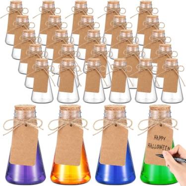 Imagem de Baderke 30 conjuntos de frascos de plástico de 250 ml com rolhas mini garrafas decorativas cônicas transparentes com barbante e etiquetas, pequeno pote de doces para casa, artesanato, aniversário