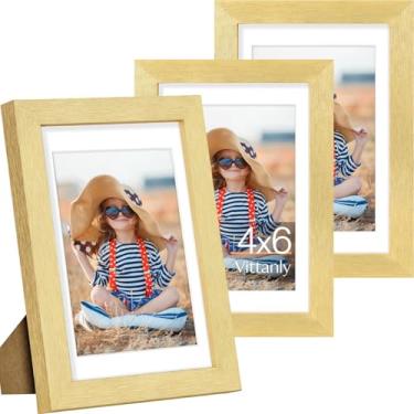 Imagem de Vittanly Conjunto de 3 porta-retratos 10 x 15 cm, exiba imagens de 9 x 12 cm com tapete ou 10 x 15 cm sem tapete para montagem na parede ou mesa, molduras para decoração de parede, madeira projetada
