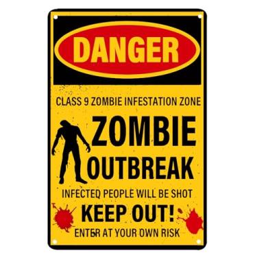 Imagem de ZOVSON Warning Danger Area Quarantine Zombie Outbreak Vintage Tin Signs Retro Metal Plate Wall Plate for Home Bar Room Garage Man Cave Halloween Decoration 20 x 30 cm