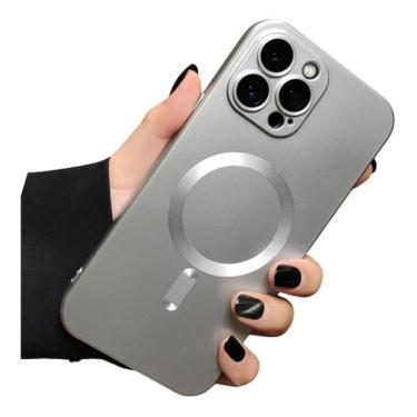 Imagem de Capa Case Fosca Emborrachada Anti-Impacto Compatível Com Carregamento Magnético Para iPhone 14 Pro Max (Prata)