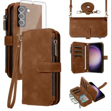 Imagem de Asuwish Capa de celular para Samsung Galaxy S23 5G com zíper carteira celular com protetor de tela de vidro temperado alça transversal flip suporte para cartão de crédito S 23 23S GS23 G5 SM-S911U 6,1