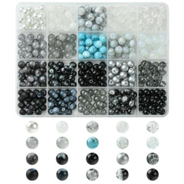 Imagem de Echoed Elegance Kit de contas de vidro gradiente de 8 cores - 400 peças de contas redondas de 8 mm para fazer joias faça você mesmo, pulseiras, colares - Contas de artesanato de cores mistas com caixa