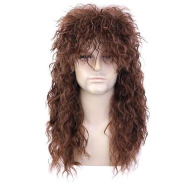 Imagem de Peruca morvally 80s Rockstar Style longa marrom encaracolada para home