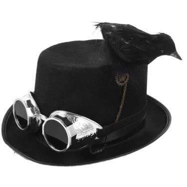 Imagem de Cartola De Feltro Preto Bonés e Chapéus Masculinos Chapéu Cosplay Cartola Steampunk Chapéu Alto Traje Formal Steampunk Pirate Hat Chapéu Alto Mágico Preto Animal Presente Senhorita