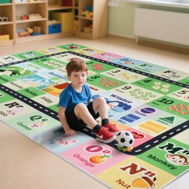 Imagem de Tapete ABC infantil para sala de jogos, sala de aula, tapete de área do alfabeto, tapete lavável para quarto de bebê, sala de jogos, quarto, chão, berçário (verde, 18 x 25 cm)