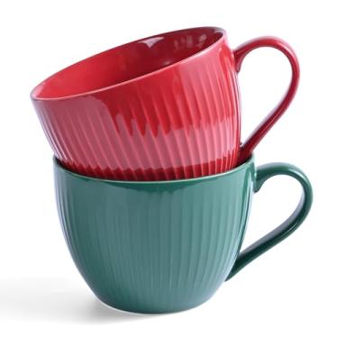 Imagem de Canecas de café de cerâmica com alças, conjunto de 2 xícaras de café de 680 g, canecas grandes de cerâmica para chocolate quente, cappuccino, ramen, aveia, tigelas de sopa de porcelana jumbo com alças