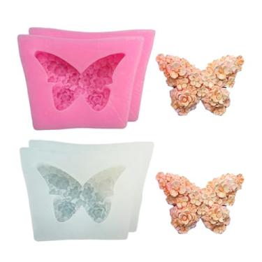 Imagem de 2 peças de moldes de silicone para borboleta, molde de chocolate de silicone borboleta 3D, kit de molde de resina reutilizável para velas perfumadas, argila, assar, sabonete, decoração de bolos