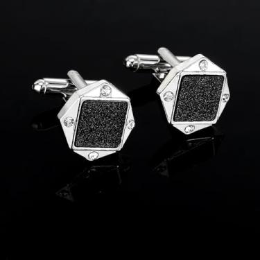 Imagem de Abotoaduras pretas com prendedor de gravata elegante acessório elegante presente formal de negócios para ele