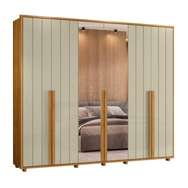 Imagem de Guarda-roupa Casal Volpi Ripado 6 Portas 6 Gavetas 2 Portas C/ Espelho - 7 Decor Cumaru E Opala