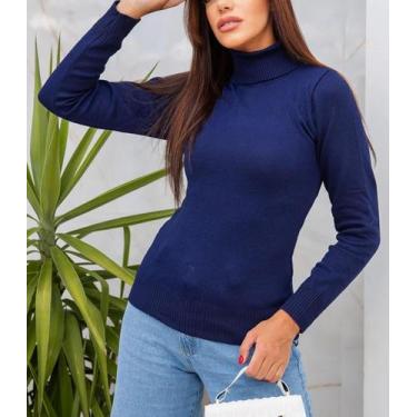 Imagem de Blusa Suéter Feminina Cacharrel Tricô Gola Alta - Rangel, Azul, Único 