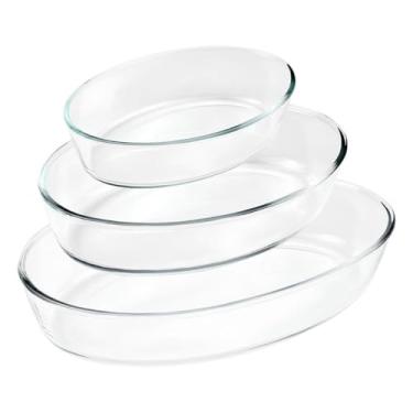 Imagem de Jogo de Travessas Ovais em Vidro 3 Peças (1,5L + 2L + 3L) – Resistentes ao Forno, Micro-ondas e Freezer