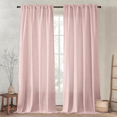 Imagem de Cortinas rosa blush semitransparentes, rosa claro, para quarto de meninas, berçário, macia, fofa, cortina de janela com filtro de luz, cortinas modernas para sala de estar, 203 cm de comprimento