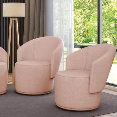 Imagem de Poltrona Decorativa Orgânica Fixa Para Sala Kit 2 Malu Bouclê Rosê M11 - D`rossi