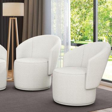 Imagem de Poltrona Decorativa Orgânica Fixa Para Sala Kit 2 Malu Bouclê Off White M11 - D`rossi