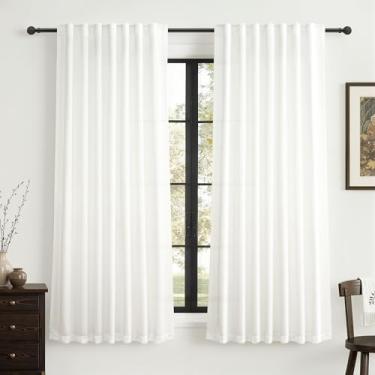 Imagem de Cortinas de linho branco puro 84 polegadas de comprimento para quarto/escritório, cortina plissada estética moderna semitransparente boho filtragem de luz texturizada privacidade para painéis de