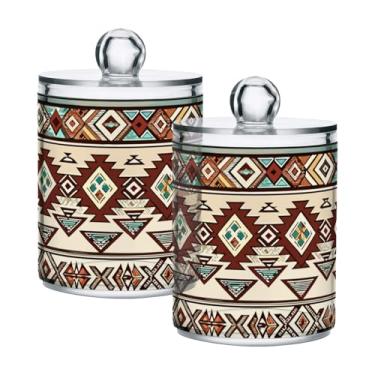 Imagem de Qilmy Navajo Suporte Qtip com 2 unidades, frascos de boticário de 400 ml, vasilha organizadora de banheiro para cotonetes, bolas de algodão, almofadas de maquiagem, fio dental, sais de banho