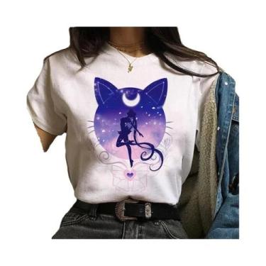 Imagem de Camiseta Gráfica Retro Sailor Moon De Algodão Para Verão, Casual, Unis