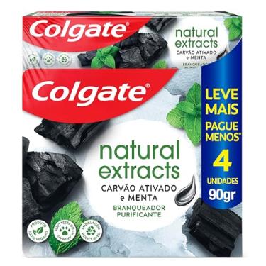 Imagem de Colgate Creme Dental Clareador Natural Extracts Carvão Ativado 90g, 4 Unidades, Clareamento Dental com Extratos Naturais, Sorriso Mais Branco
