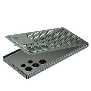 Imagem de LYJSMGZ Capa de liga de alumínio para Samsung Galaxy S25 Ultra/S25 Plus/S25, capa com fivela elástica à prova de choque, vazada, dissipação de calor, aromaterapia, verde, S25 Ultra