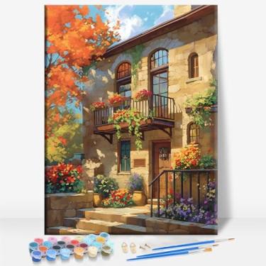 Imagem de HUINORYA Eureka Springs Arkansas Tela emoldurada DIY Kit de pintura por números bar café caverna sala de casa de banho varanda pátio decoração presente, 40,6 x 30,5 cm