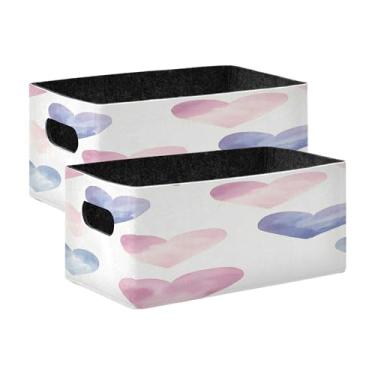 Imagem de xigua Conjunto de 2 caixas de armazenamento de corações em aquarela, cubo de armazenamento dobrável, organizador de cestas de armazenamento para livros, prateleiras, armário, lavanderia, berçário