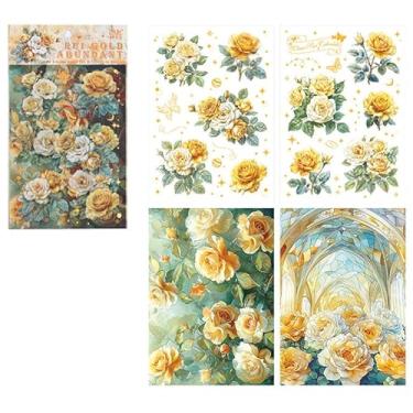 Imagem de Adesivos Washi florais de folha dourada à prova d'água para agenda de scrapbooking e decoração de artesanato DIY