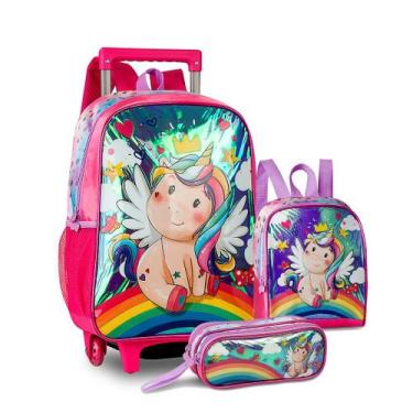 Imagem de Kit Mochila de Carrinho Infantil com Lancheira Clio Meninas, Un3496k, 