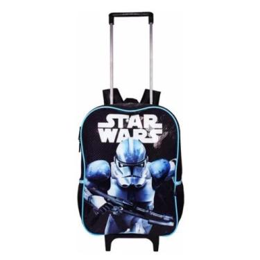 Imagem de Mochila Grande Rodinha Escolar Infantil Star Wars Azul - Lucxel