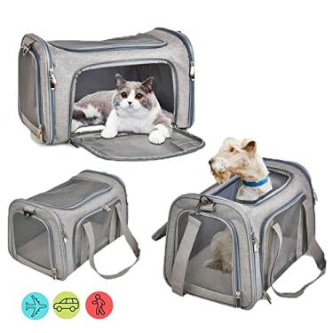 Imagem de Bolsa Transporte Pet para Avião Cabine Viagem Ventilação Cães e Gatos Reforçada até 14kg Tela Arejada Alça e Tapete Removível - Duke & Dixie (Cinza)