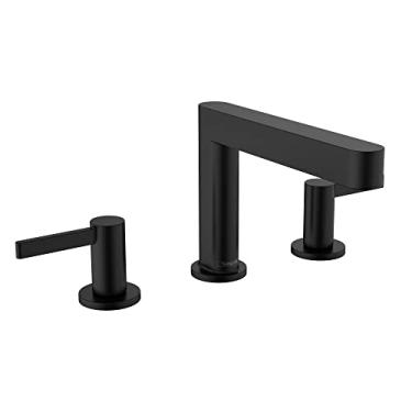 Imagem de hansgrohe 76033671 Finoris Wide-Spread 110 com ralo pop-up, Preto fosco 1,2 GPM Torneira de banheiro generalizada