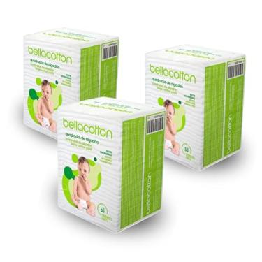Imagem de Algodão quadrado bebê Hipoalergênico Sem Prefume bellacotton 150 Unidades (3pac. c/ 50uni)