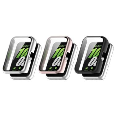 Imagem de Pacote com 3 capas rígidas para relógio de PC com protetor de tela de vidro temperado compatível com Samsung Galaxy Fit 3 SM-R390, acessórios para smartwatch, proteção de para-choque para mulheres e