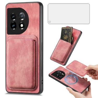 Imagem de Asuwish Capa para celular OnePlus 11 5G carteira com protetor de tela de vidro temperado e compartimento fino para cartão de crédito One Plus11 1 Plus 1plus11 One+ 1+ feminino masculino rosa