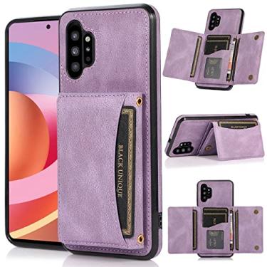 Imagem de LCSMFKJ Capa carteira flip para Samsung Galaxy Note 10 Plus com compartimento para cartão de crédito de couro PU capa protetora à prova de choque para mulheres 17,3 cm roxa